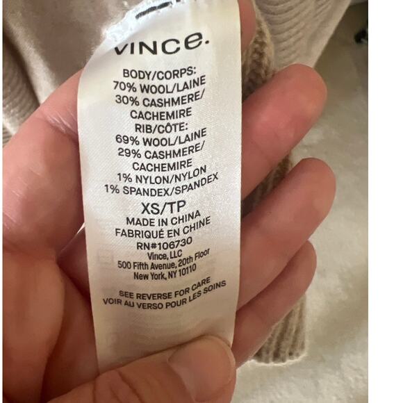 Vince Women's Tan Open Front Cardigan Cashmere Wool Size XS Cabincore Office - Picture 3 of 4